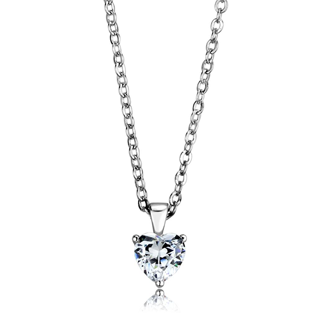 JCES887 Rhodium 925 Sterling Silver Chain Pendant with AAA Grade CZ  in Clear