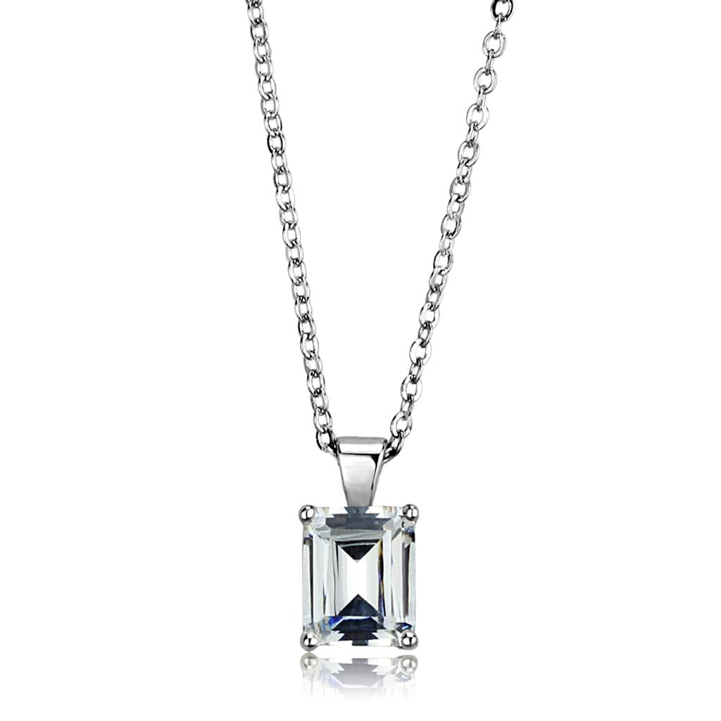 JCES898 Rhodium 925 Sterling Silver Chain Pendant with AAA Grade CZ  in Clear