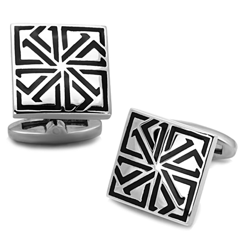 JCE1253 High polished (no plating) Stainless Steel Cufflink with Epoxy  in Jet