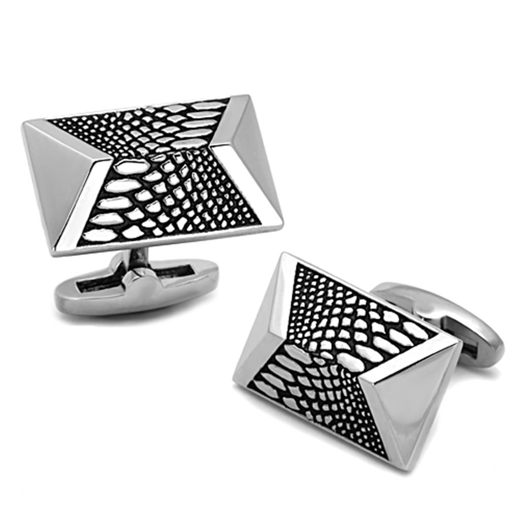 JCE1259 High polished (no plating) Stainless Steel Cufflink with Epoxy  in Jet