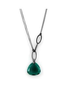 JCE2858 IP Light Black  (IP Gun) Stainless Steel Necklace with Synthetic Synthetic Glass in Blue Zircon