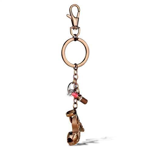 JCE2896 Two Tone IP Light Brown (IP Light coffee) Stainless Steel Key Ring with AAA Grade CZ  in Clear