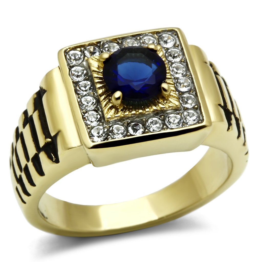 JCE754 Two-Tone IP Gold (Ion Plating) Stainless Steel Ring with Synthetic Synthetic Glass in Montana