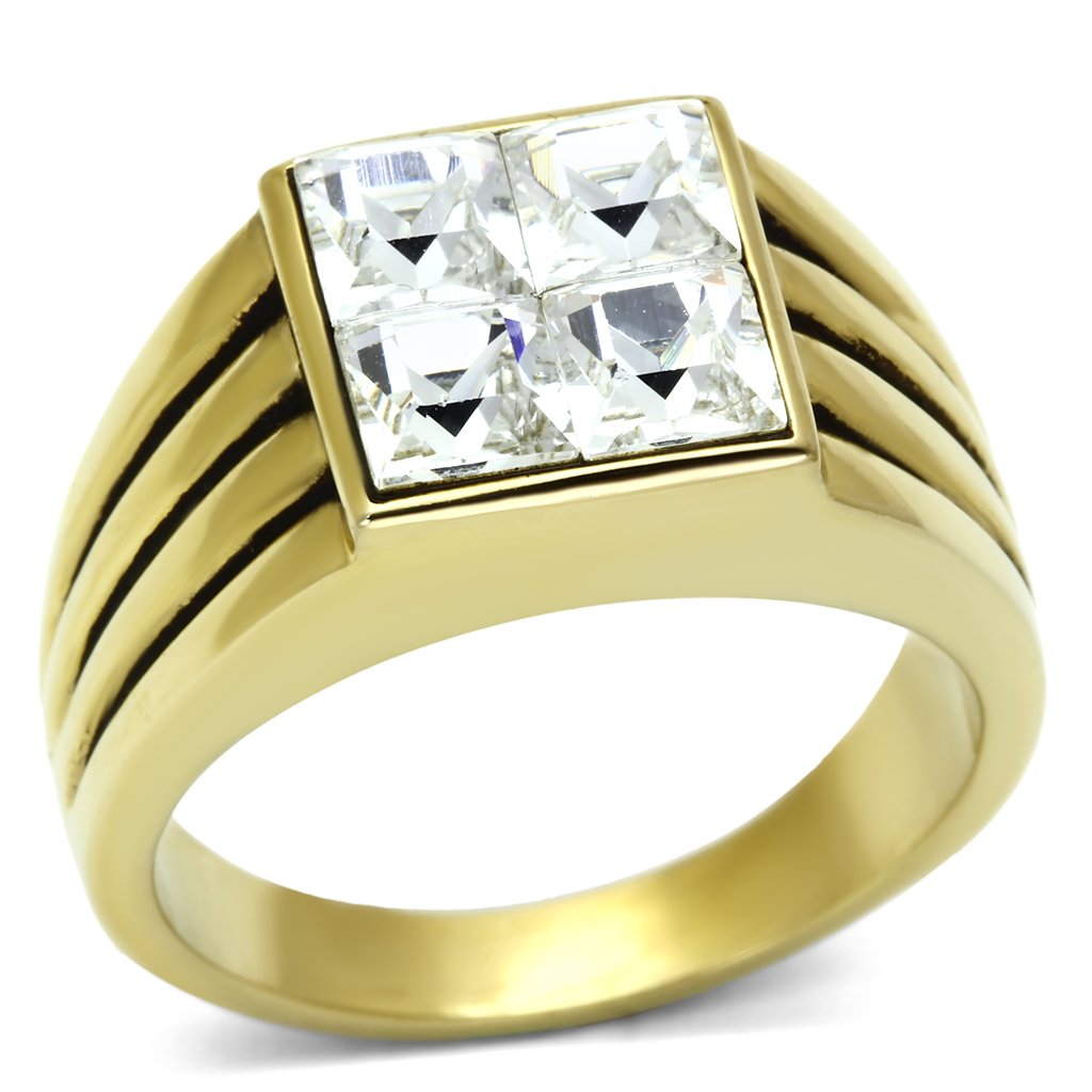 JCE769 IP Gold(Ion Plating) Stainless Steel Ring with Top Grade Crystal  in Clear