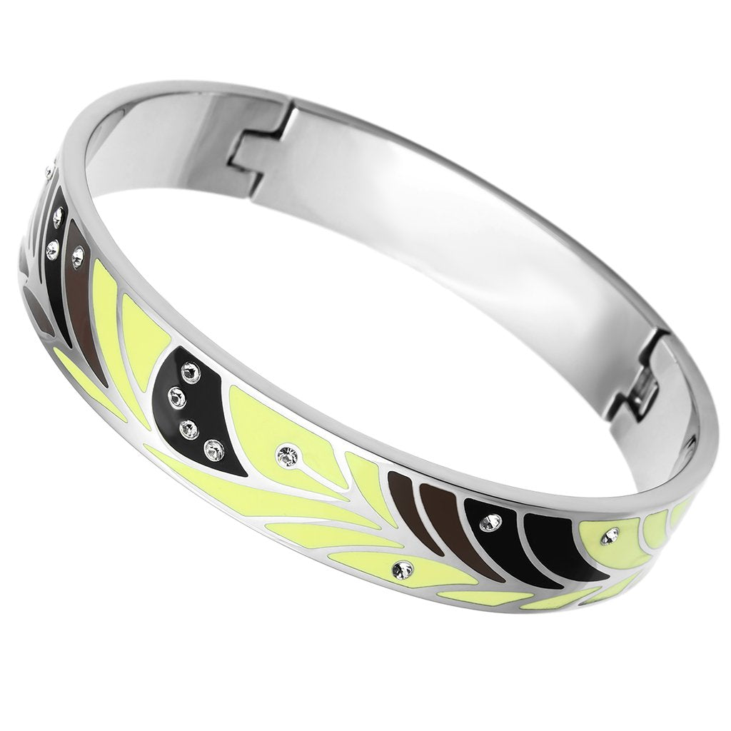 JCE780 High polished (no plating) Stainless Steel Bangle with Top Grade Crystal  in Clear