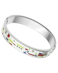 JCE782 High polished (no plating) Stainless Steel Bangle with Top Grade Crystal  in Clear