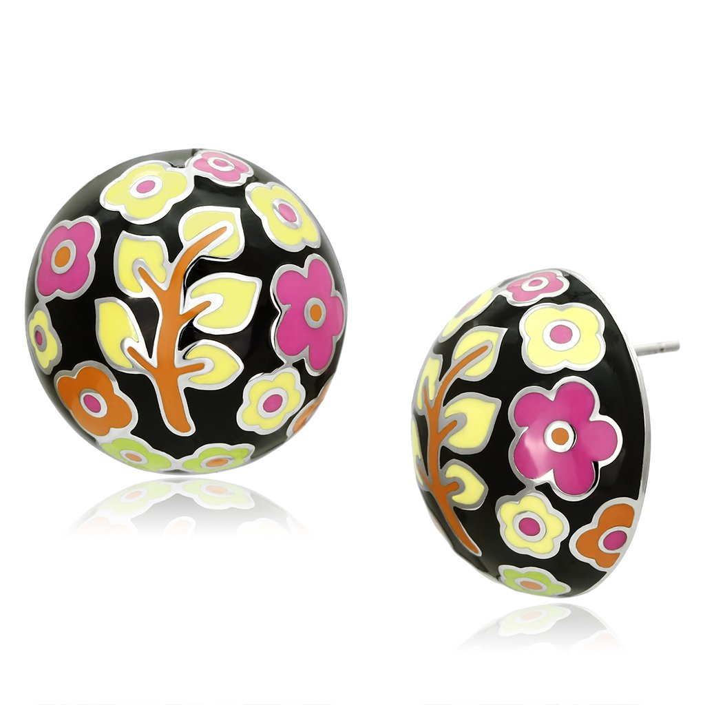 JCE894 High polished (no plating) Stainless Steel Earrings with Epoxy  in Multi Color
