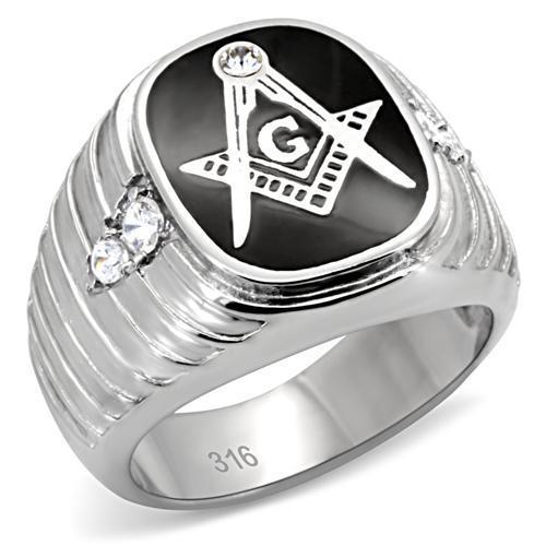 JCE8X024 High polished (no plating) Stainless Steel Ring with Top Grade Crystal  in Clear