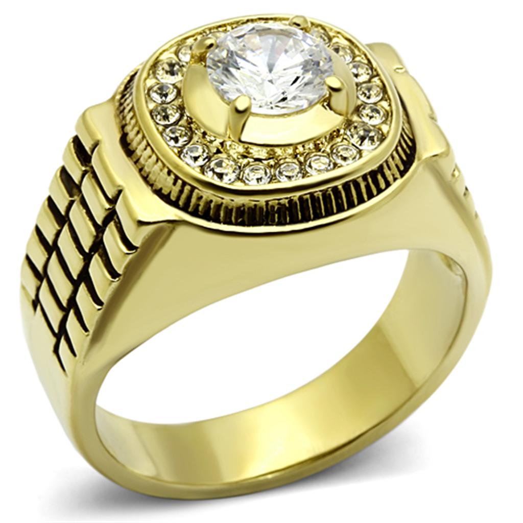 JCE948G IP Gold(Ion Plating) Stainless Steel Ring with AAA Grade CZ  in Clear
