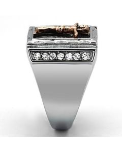 JCE951 Two-Tone IP Rose Gold Stainless Steel Ring with AAA Grade CZ  in Clear