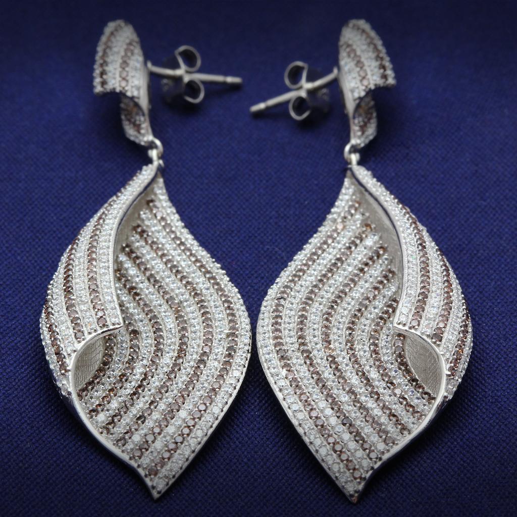JCE033 Rhodium 925 Sterling Silver Earrings with Assorted  in Brown