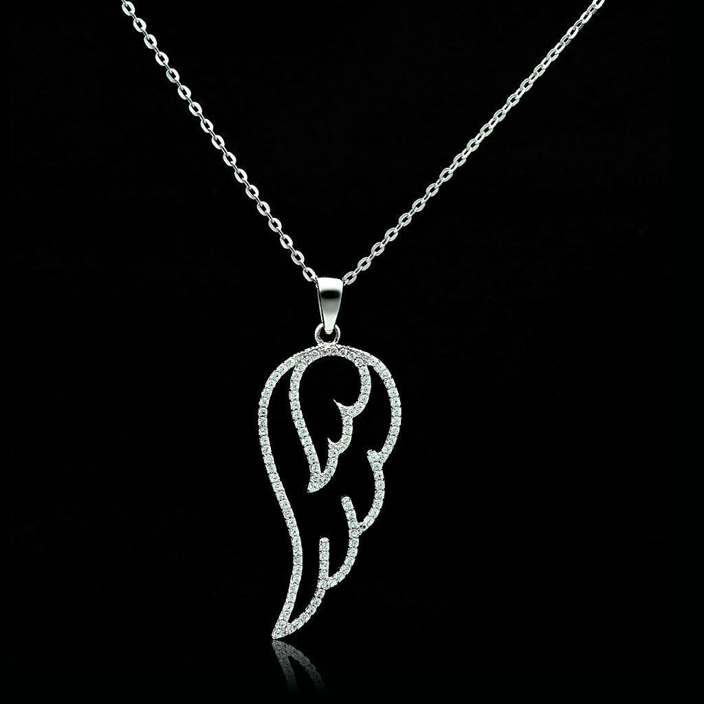 JCE034 Rhodium 925 Sterling Silver Necklace with AAA Grade CZ  in Clear