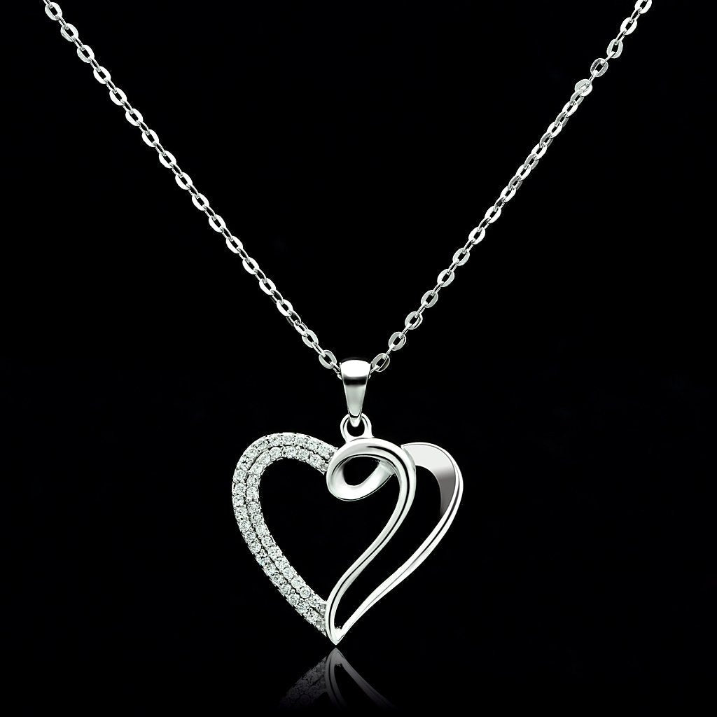 JCE035 Rhodium 925 Sterling Silver Necklace with AAA Grade CZ  in Clear