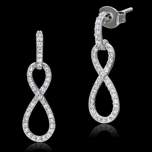 JCE067 Rhodium 925 Sterling Silver Earrings with AAA Grade CZ  in Clear