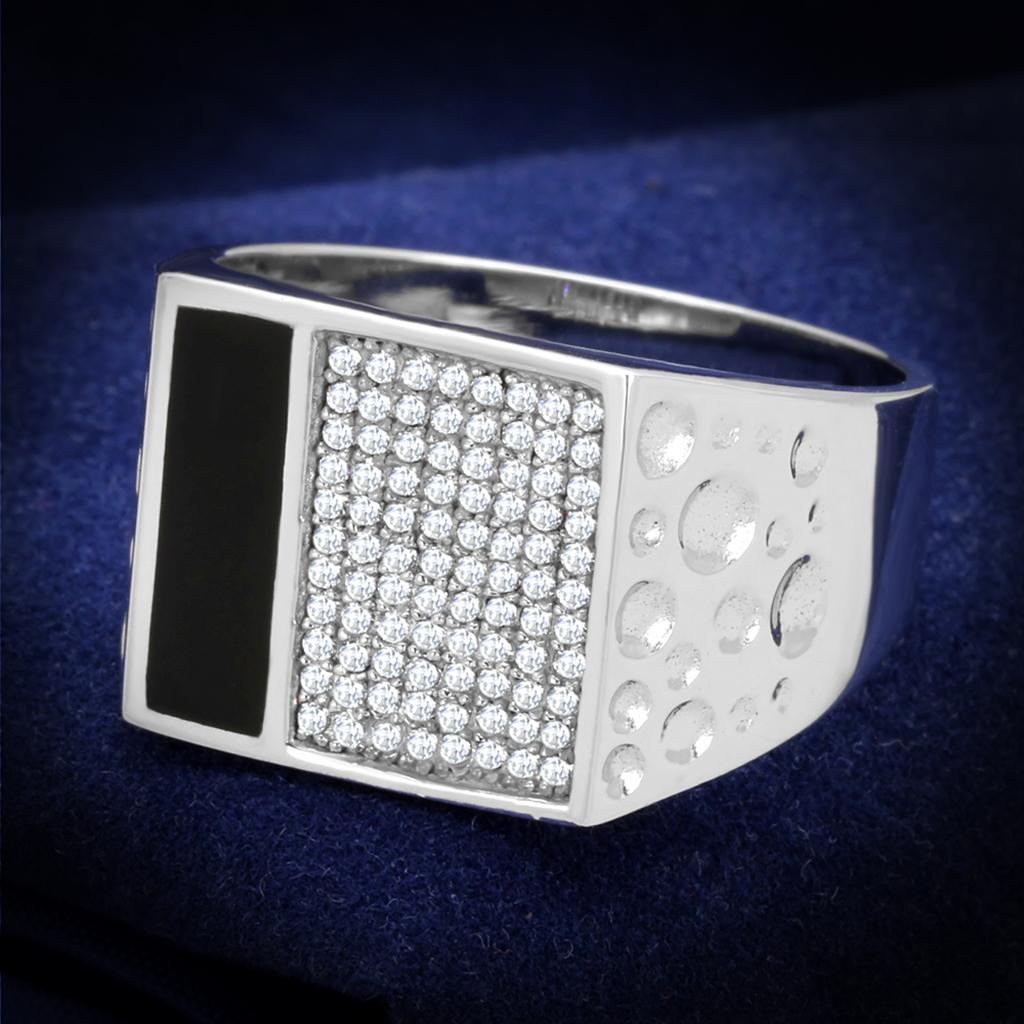JCE219 Rhodium 925 Sterling Silver Ring with AAA Grade CZ  in Clear