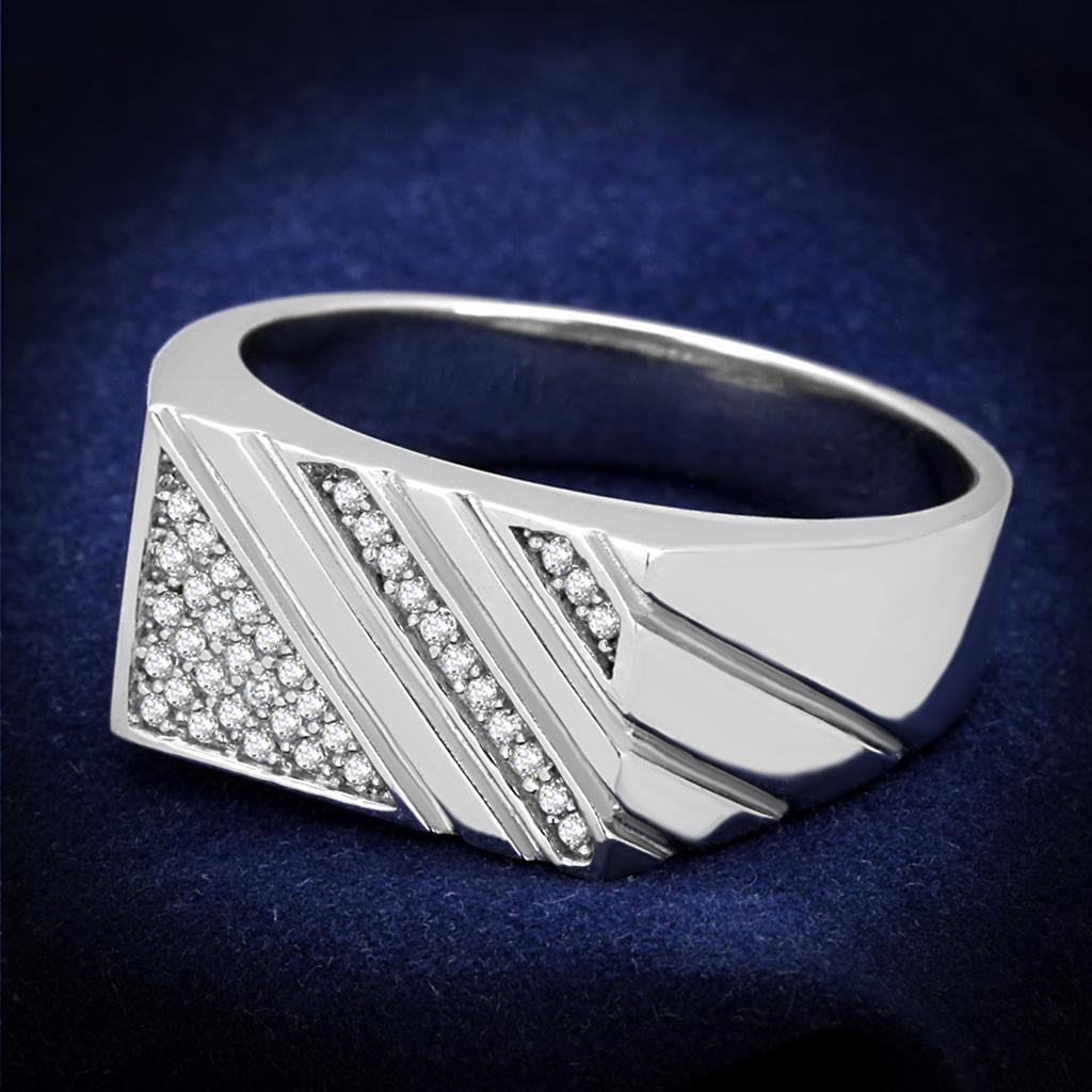 JCE240 Rhodium 925 Sterling Silver Ring with AAA Grade CZ  in Clear