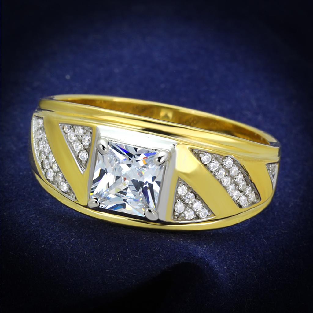 JCE247 Gold+Rhodium 925 Sterling Silver Ring with AAA Grade CZ  in Clear