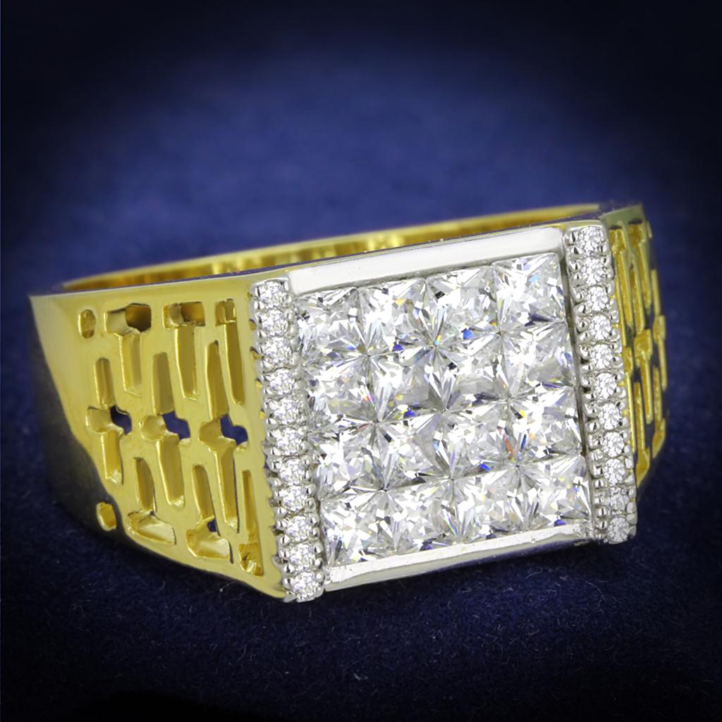 JCE412 Gold+Rhodium 925 Sterling Silver Ring with AAA Grade CZ  in Clear