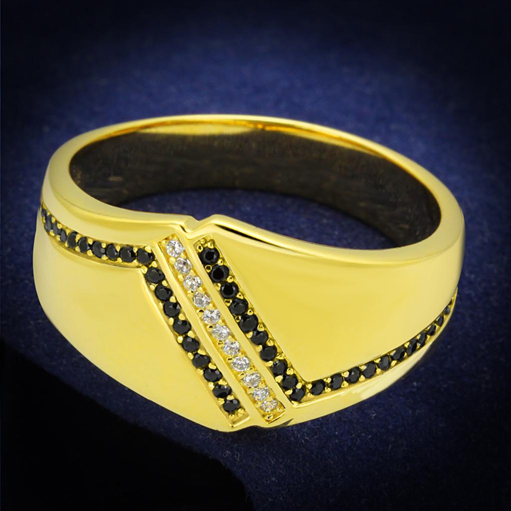 JCE413 Gold 925 Sterling Silver Ring with AAA Grade CZ  in Black Diamond