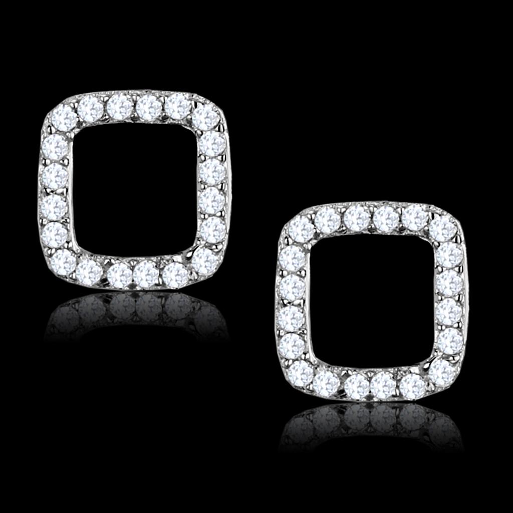 JCE445 Rhodium 925 Sterling Silver Earrings with AAA Grade CZ  in Clear