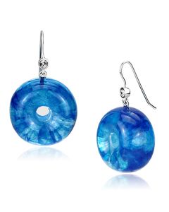 JCE069 IP rhodium (PVD) Brass Earrings with Synthetic Synthetic Stone in Blue Topaz